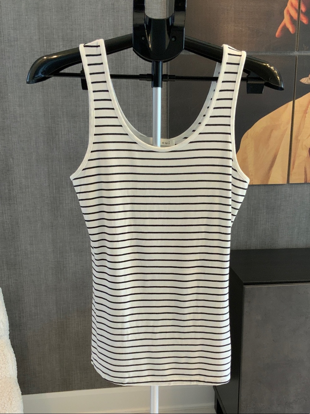 Oui Striped Scoop Neck Tank Top - White with Black 6